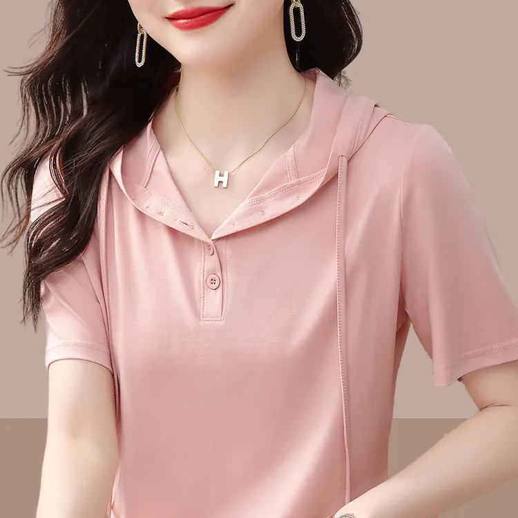 连帽短袖t恤女款2025春夏季新款爆款洋气微胖女装时尚休闲上衣服 