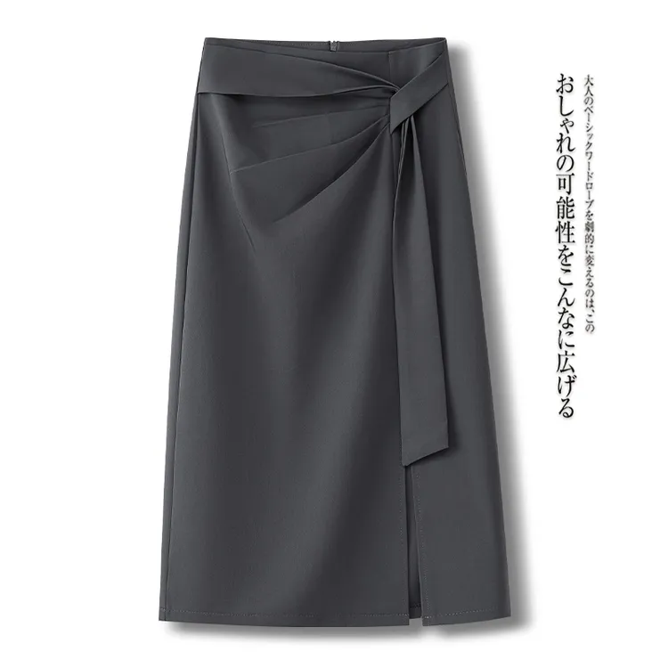 开叉褶皱a字半身裙女夏季2025年新款气质半裙西装裙中长款包臀裙