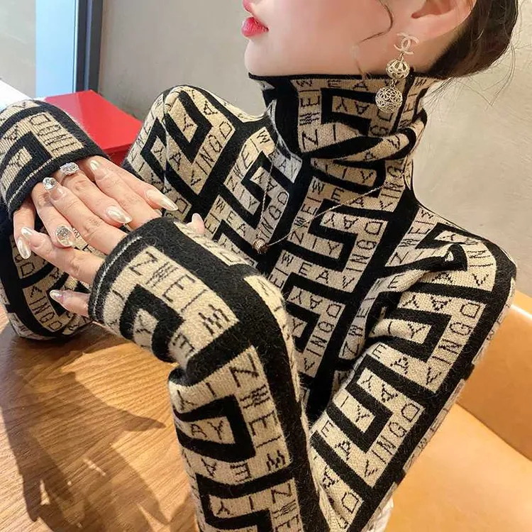 高领毛衣女内搭秋冬洋气笑脸新款时尚显瘦打底衫女士上衣小众