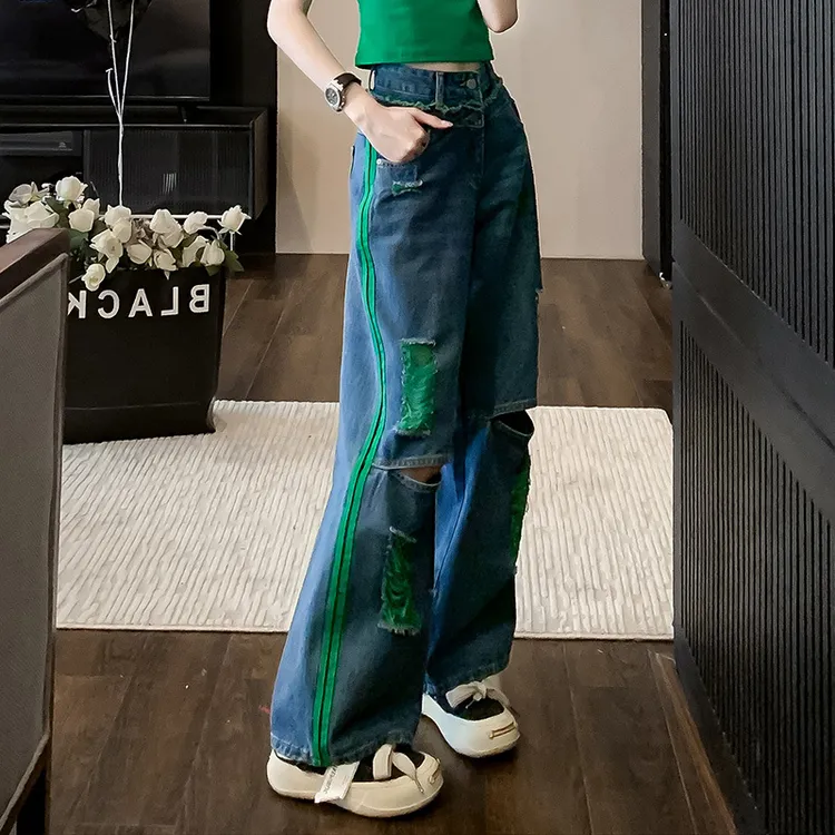 牛仔裤女2024高腰宽松阔腿裤辣妹时尚夏季洋气百搭显瘦直筒拖地裤