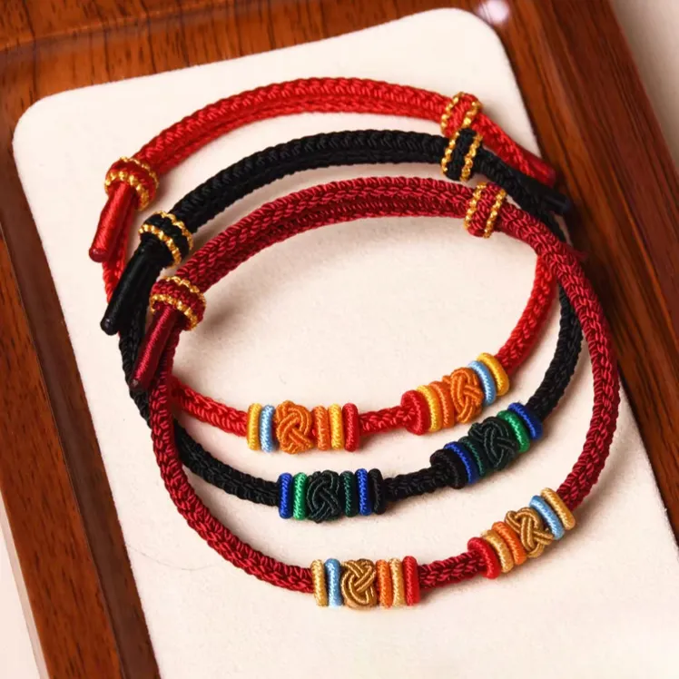 非金属锦纶手链 手绳可串黄金手工编织成人儿童八股五彩绳可调节