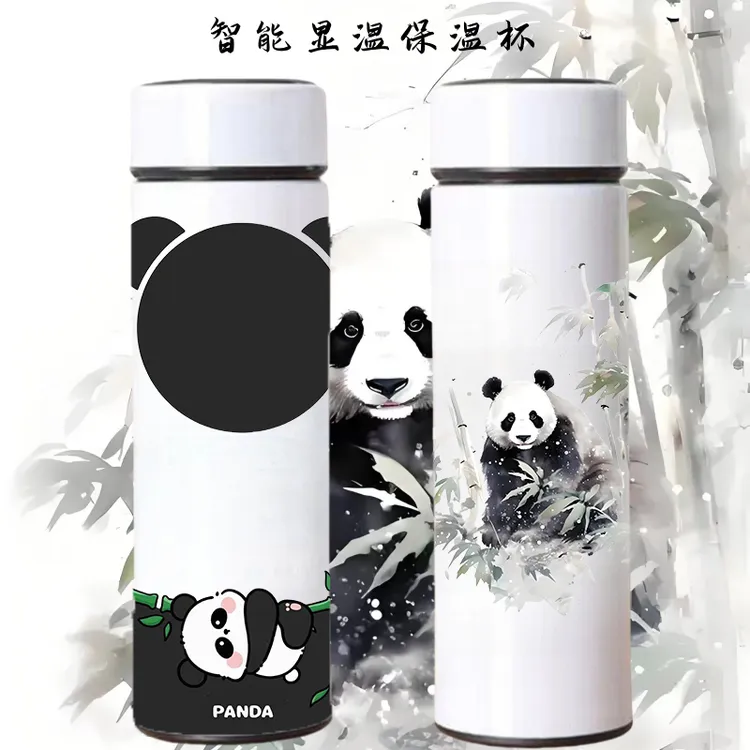 熊猫保温杯304不锈钢智能显温儿童水杯学生便携男女可爱杯子定制