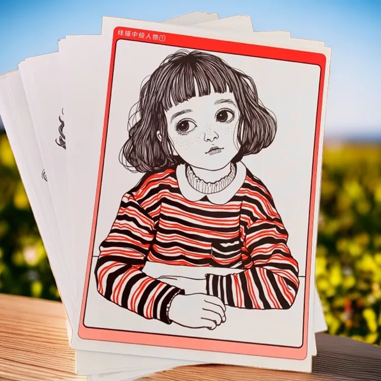 线描中级人物临摹卡儿童创意美术明信片线描男女范图控笔线描