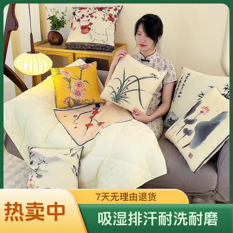 新款仿亚麻抱枕被子两用多功能汽车抱枕靠垫办公室宿舍午睡通用枕