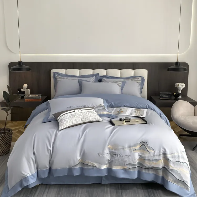 轻奢床上用品四件套纯棉四件套100%全棉被套高级感刺绣家纺直播间