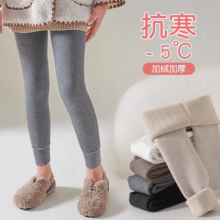 女童打底裤加绒加厚一体绒连裤袜秋冬款保暖踩脚连脚九分宝宝外穿