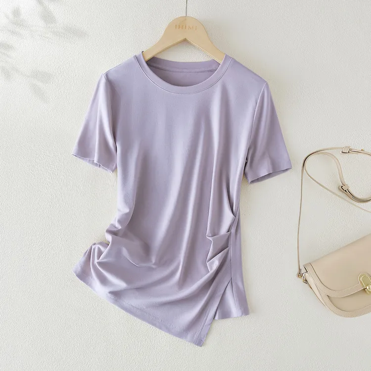 IHIMI/海谧【缪斯女神】2025夏新款百搭舒适休闲感收腰显瘦抽褶T恤