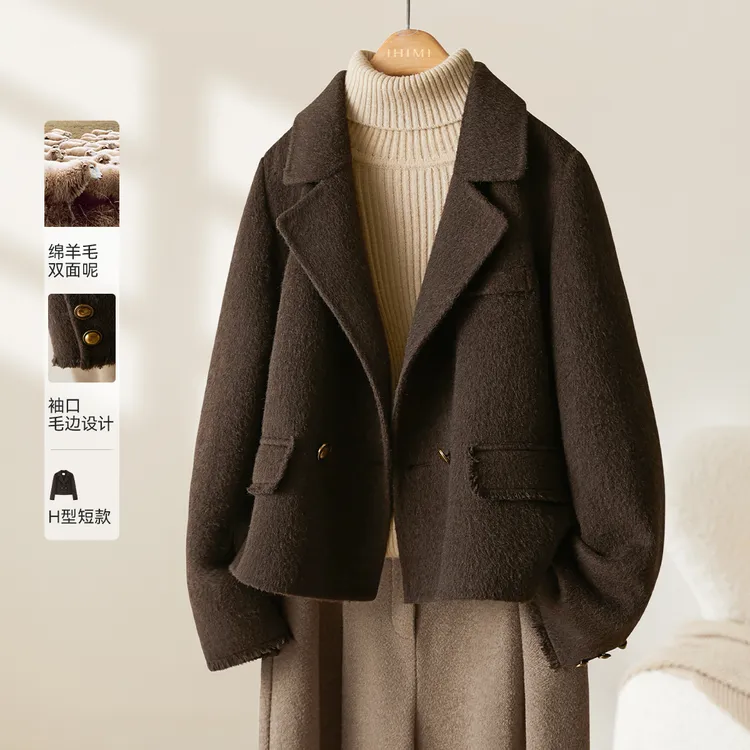 IHIMI/海谧2024年冬季新款女装百搭上衣时尚短款韩版毛呢大衣外套