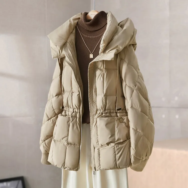 IHIMI2024年冬季新女装爆款连帽收腰保暖百搭气质连帽羽绒服外套