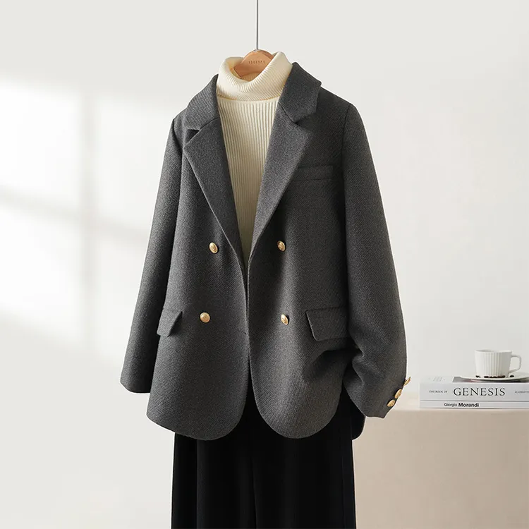 IHIMI/海谧【荣耀】2025冬新款女装时尚气质内胆充绒西装呢大衣外套