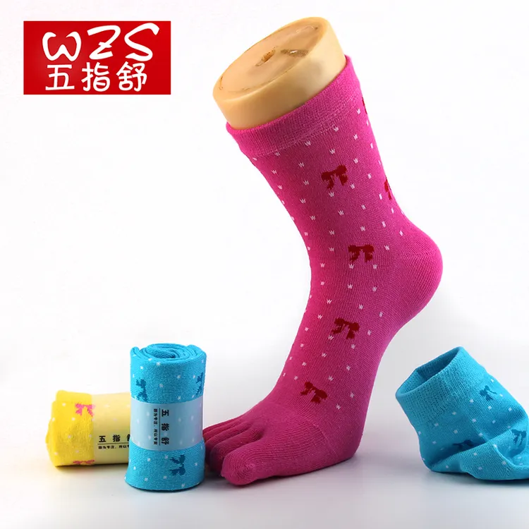 精舒棉女中筒蝴蝶结五指袜
