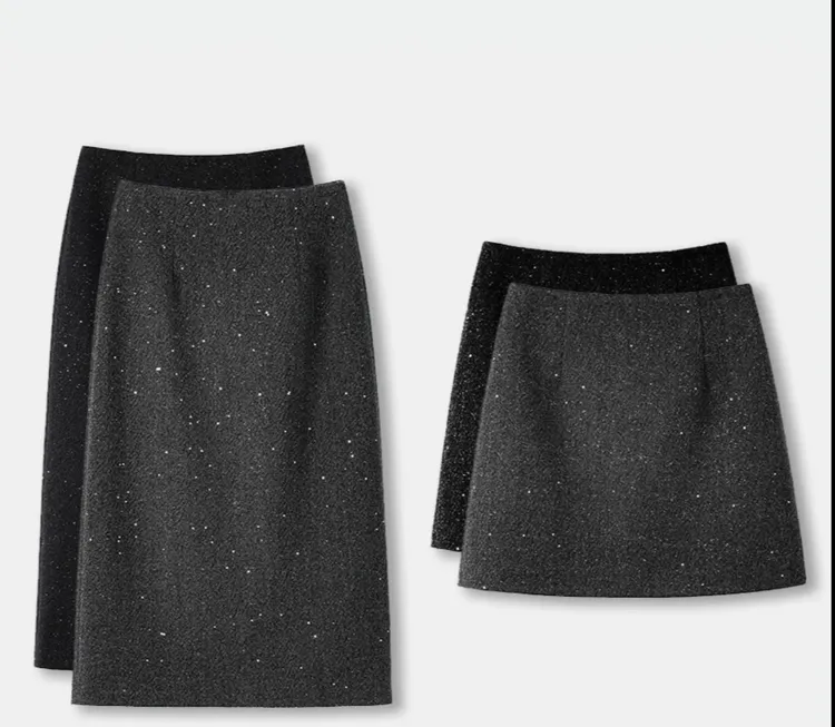 依依家大码女装773毛呢半身裙星空闪片显瘦百搭有气质