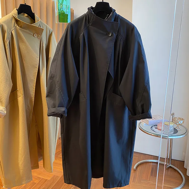 欧货轻奢高级感气质立领秋冬季氛围感穿搭宽松休闲长款风衣外套女