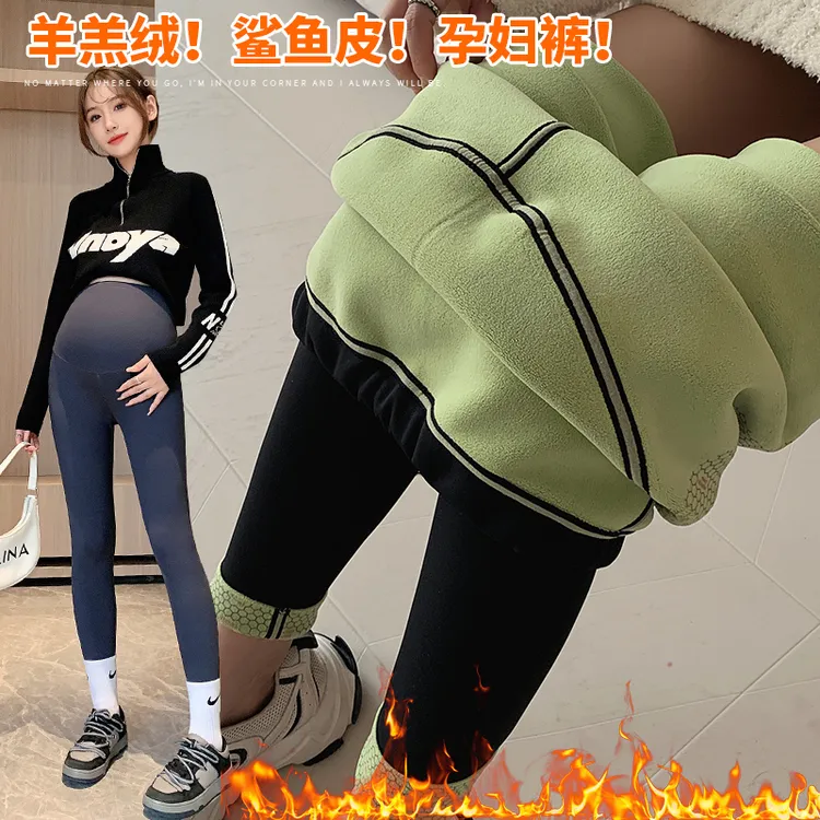 孕妇裤鲨鱼皮秋冬加绒加厚打底裤瑜伽裤外穿鲨鱼孕妇裤大码显瘦