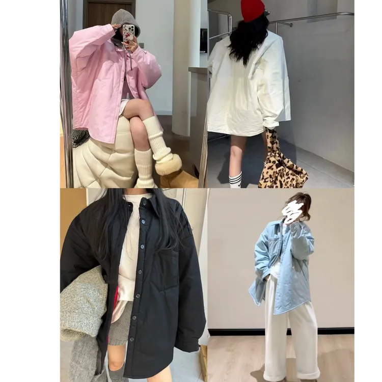 大码女装2024韩版衬衫款薄棉外套秋冬宽松oversize中长款小个子