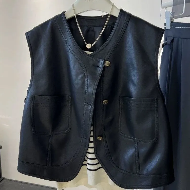 pu皮马甲女短款2025春秋新款韩系穿搭机车服无袖背心马夹外套上衣