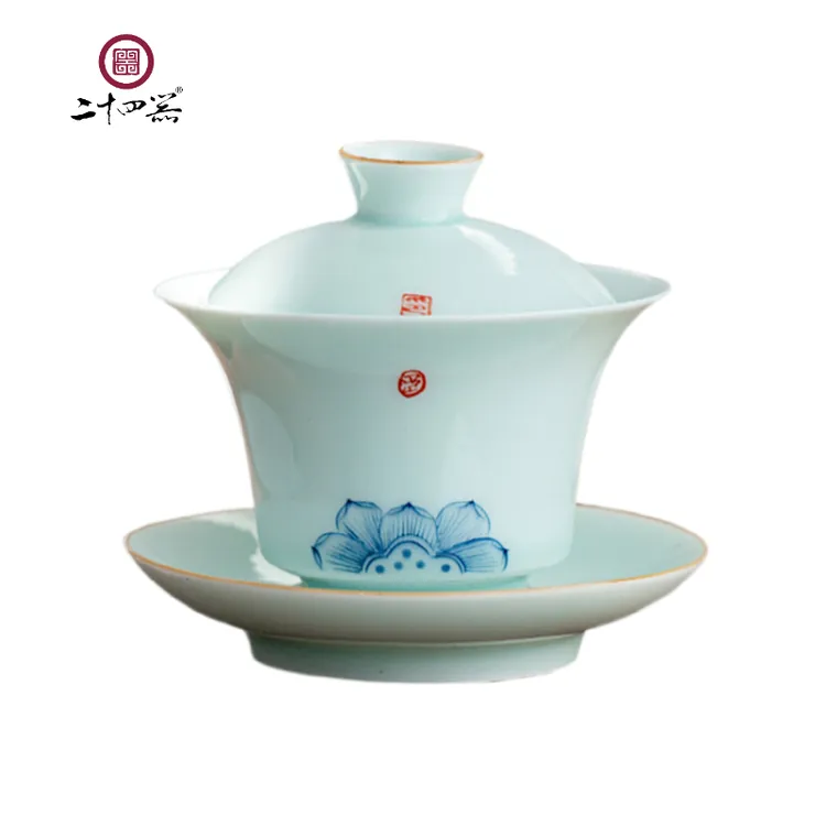 二十四器茶盖茶杯陶瓷功夫防烫三才白瓷带盖泡茶器敬茶碗釉下彩