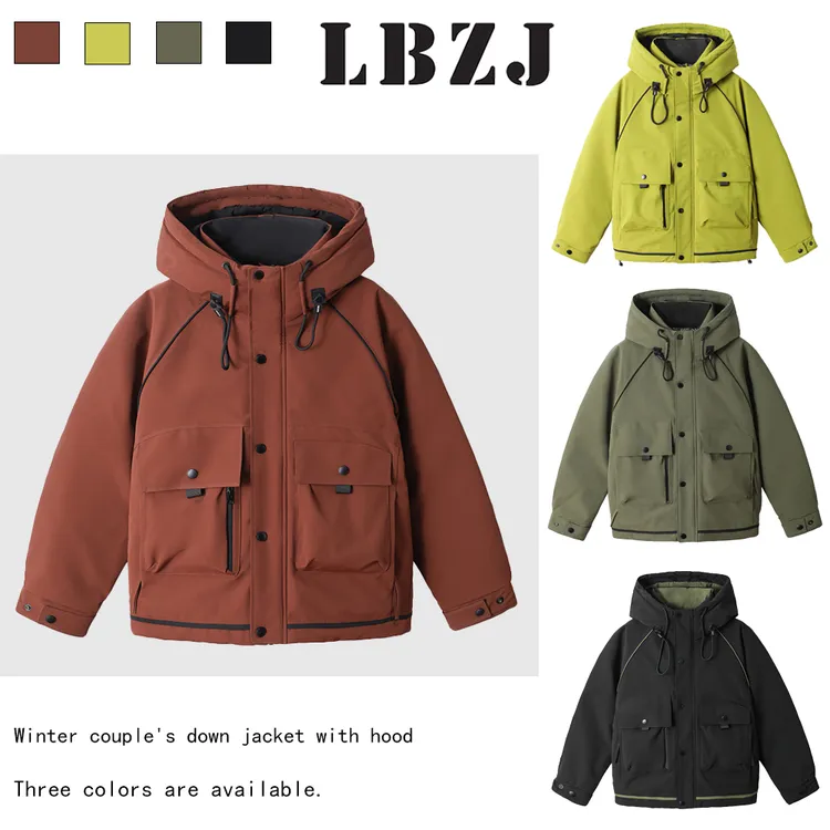 兰博之嘉•情侣工装羽绒服 男士户外休闲宽松连帽防风保暖加绒保暖
