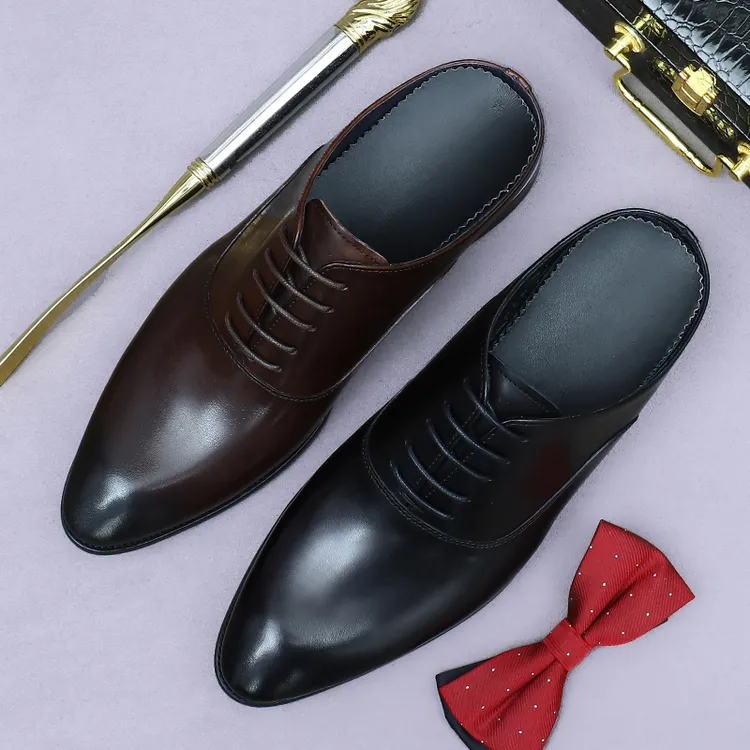 【断码】/ 牛津 / 二接头 / 纯色 / 头层牛皮 / 半拖皮鞋 / M0034