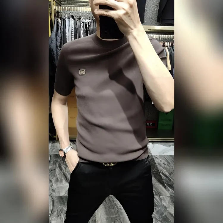 秋冬季新款欧货男士短袖薄款休闲圆领针织修身高品质高档男装t恤