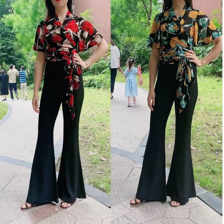 美美同款绑带上衣高腰阔腿裤