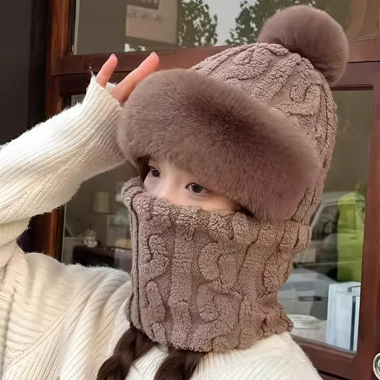 冬天帽子护耳防风户外骑车女韩版围脖口罩一体加绒加厚保暖包头帽