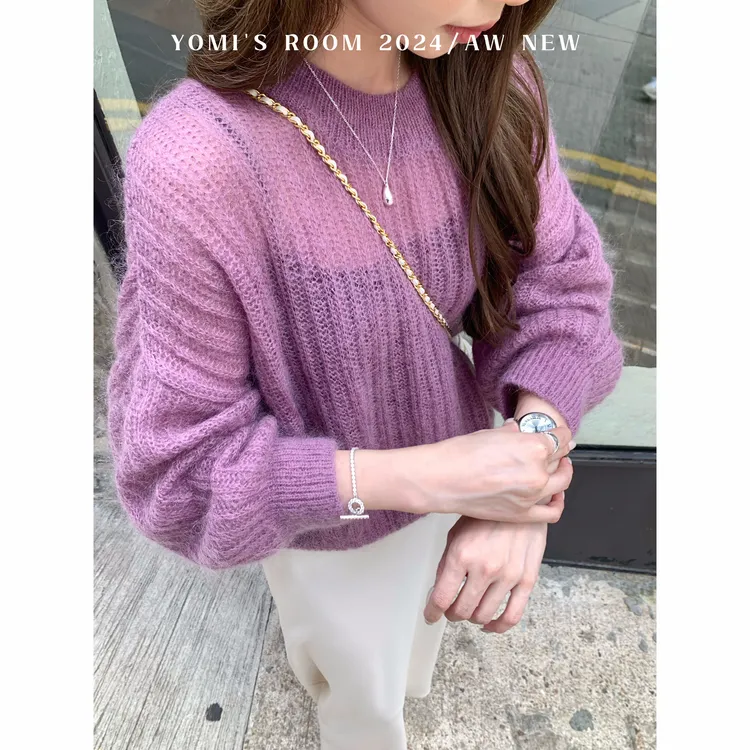 【现货】YOMI小个子定制【软糯芋泥】休闲小众设计感毛衣上衣秋季新款