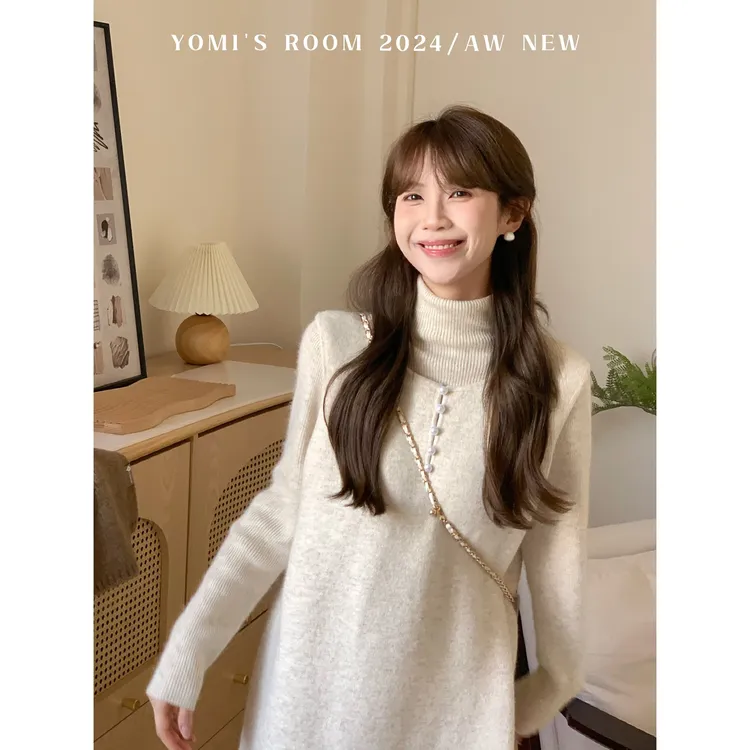 YOMI小个子定制【甜心泡芙】高领兔毛绵羊毛保暖打底毛衣女冬季新款