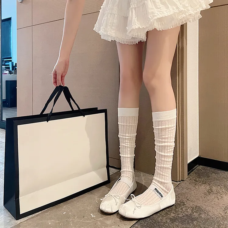 袜子女春秋薄款长筒袜女款爆款2025新款女生夏天白色小腿袜ins风