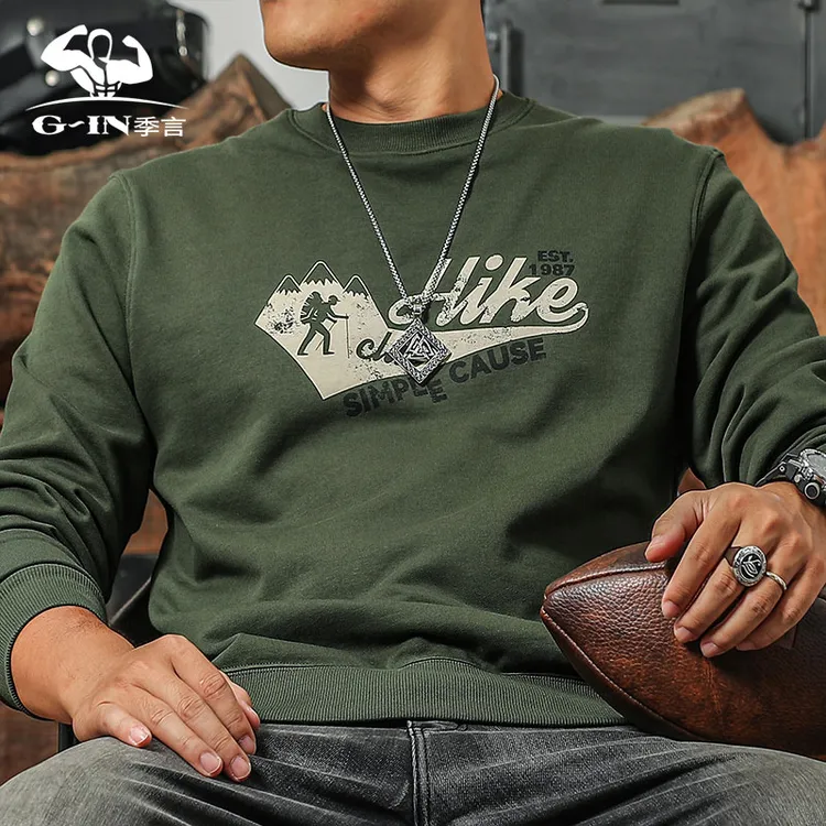 季言340G重磅卫衣男款春秋2025新款纯棉圆领男青年上衣潮帅气时髦