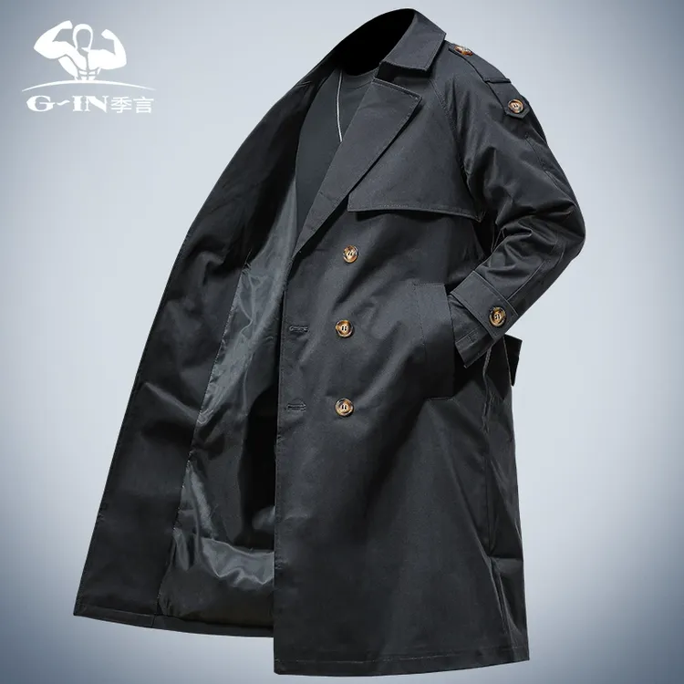 季言大衣外套男秋冬高级感商务休闲双排扣中长款夹克德式战壕风衣