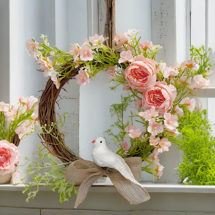 北欧ins时尚墙壁装饰品卧室房间墙面门上个性仿真花环装饰挂件