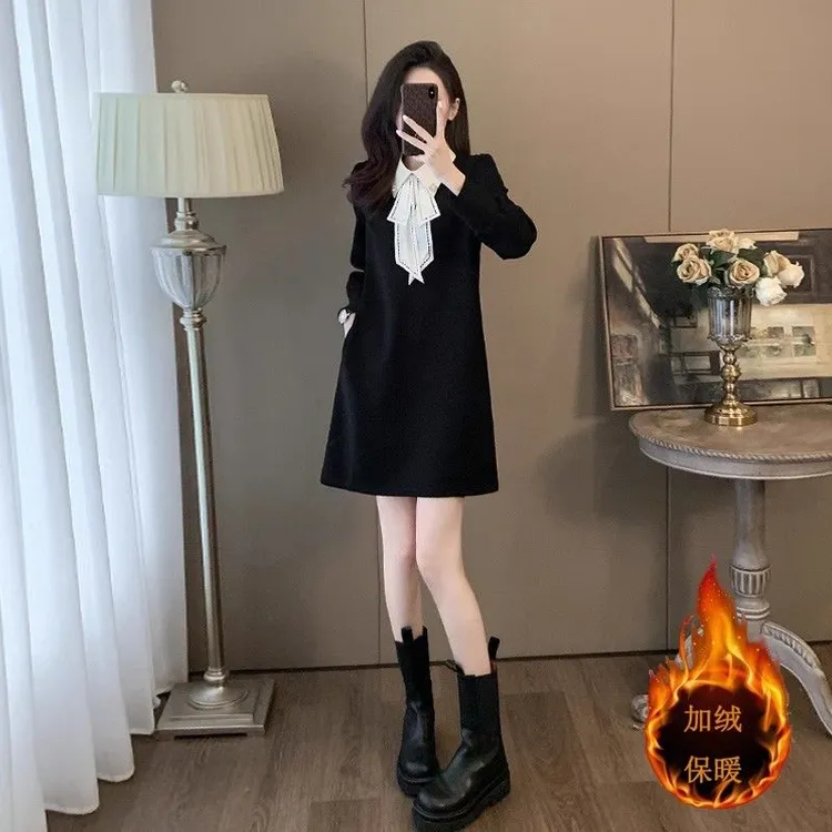 高级感重工刺绣飘带法式连衣裙女秋冬季2025新款显瘦漂亮裙子