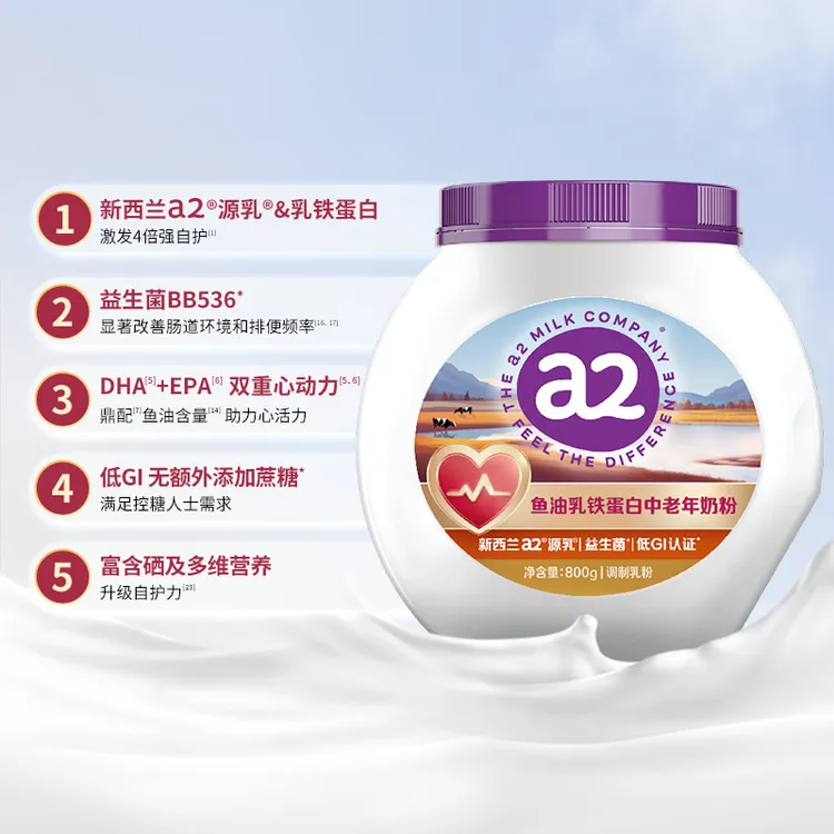 【官方】a2鱼油乳铁蛋白中老年奶粉调制乳粉800Ga2奶粉