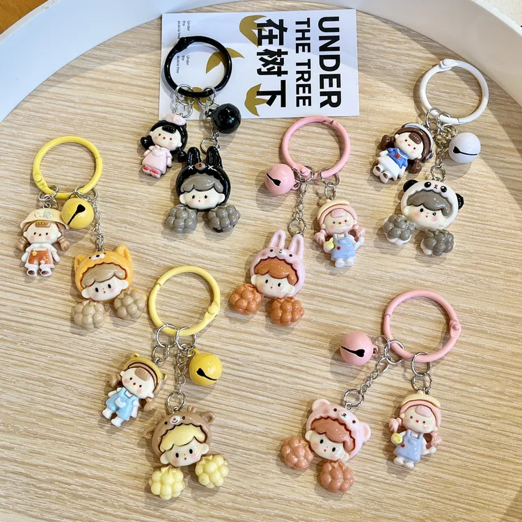 原创辫子女孩钥匙扣挂件学生书包挂饰情侣一对包包配饰送闺蜜礼物