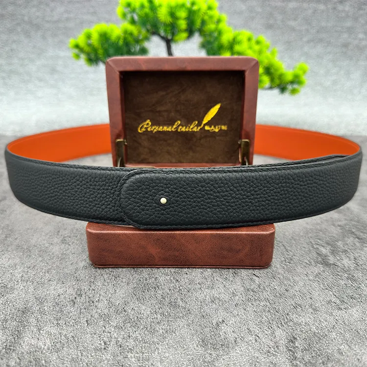 新款史蒂芬鹰头替换荔枝纹真牛皮皮带男士时尚休闲双面真皮单皮带