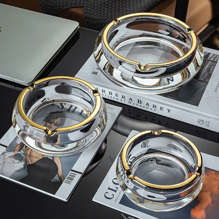 ns高颜值描金水晶玻璃烟灰缸个性简约现代高档送礼时尚烟灰缸经典