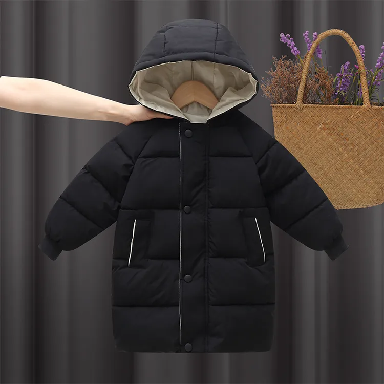 宝宝秋冬加厚男童女童中长款棉服中大童连帽保暖洋气外套韩版新款