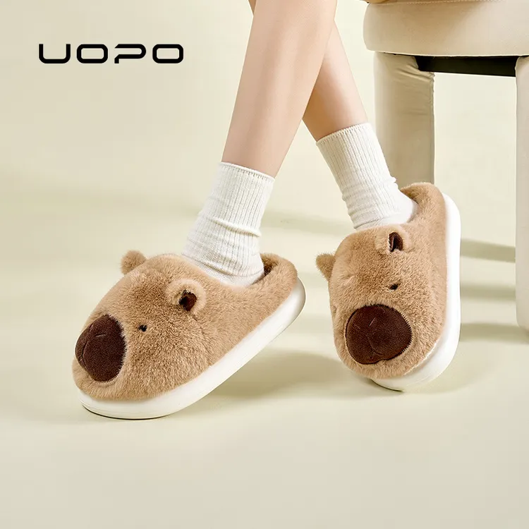 攸朴卡皮巴拉可爱毛绒拖鞋居家保暖室内防滑厚底保暖搭子棉拖鞋