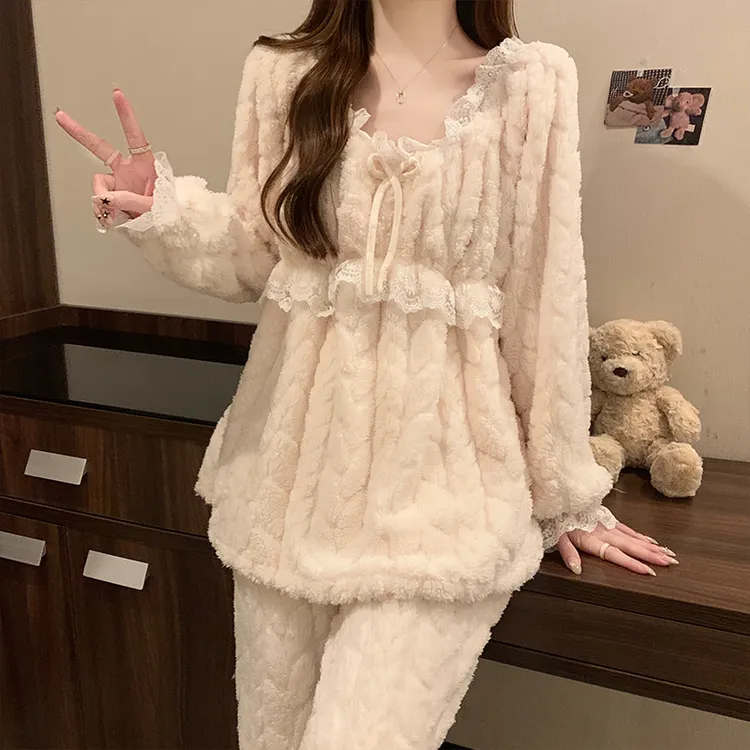 公主风睡衣女款秋冬季珊瑚绒加绒加厚法兰绒甜美网红高级感家居服