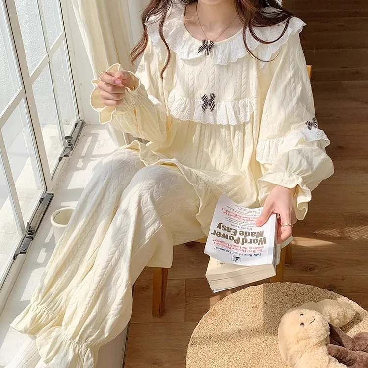 春秋季公主风秋冬睡衣女套装2024新款长袖甜美薄款少女宽松家居服