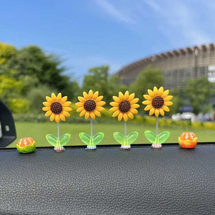 可爱摇头向日葵汽车内饰车载摆件电动车中控台摆件大屏装饰用品