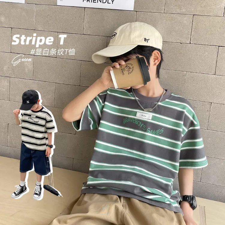 【小清新风】海妈家男童条纹短袖T恤春夏款韩版中大童潮上衣|23ba76