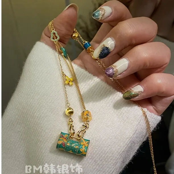 坠链均925银珐琅 新中式珐琅彩工艺轻奢长命锁纯银正品吊坠项链