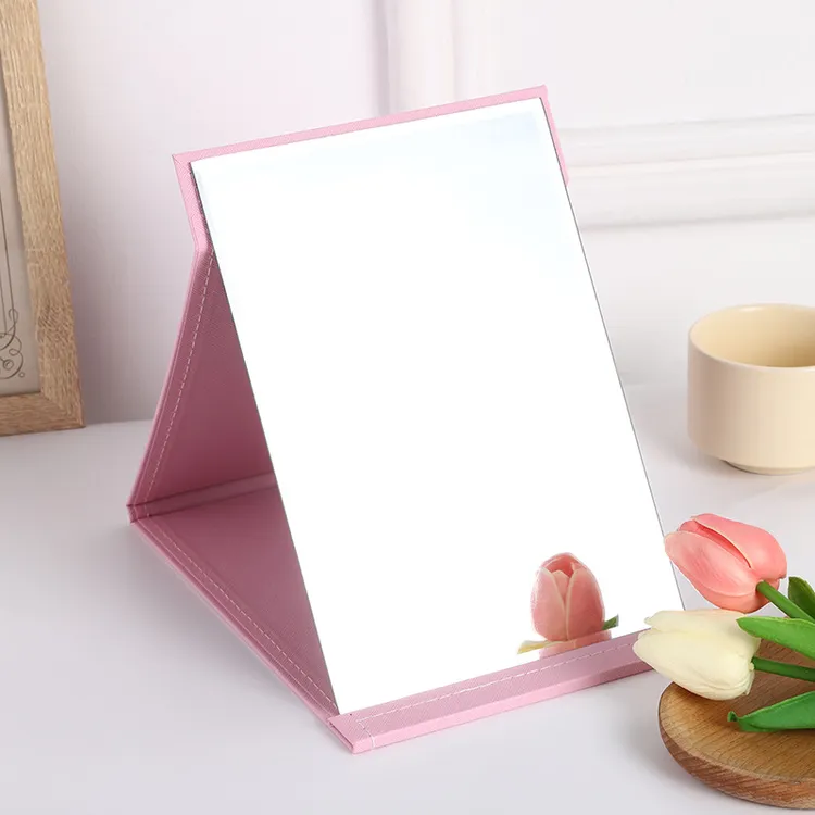 可爱折叠化妆镜女便携台式小镜子学生宿舍桌面可立大号高清梳妆镜