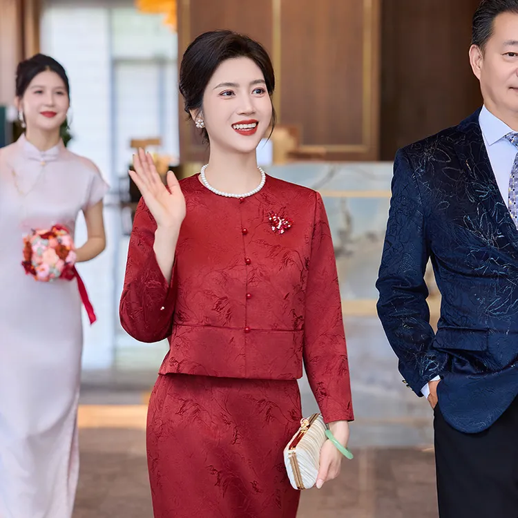 2025春秋新款红色喜婆婆婚礼妈妈装高端气质显瘦旗袍礼服1185