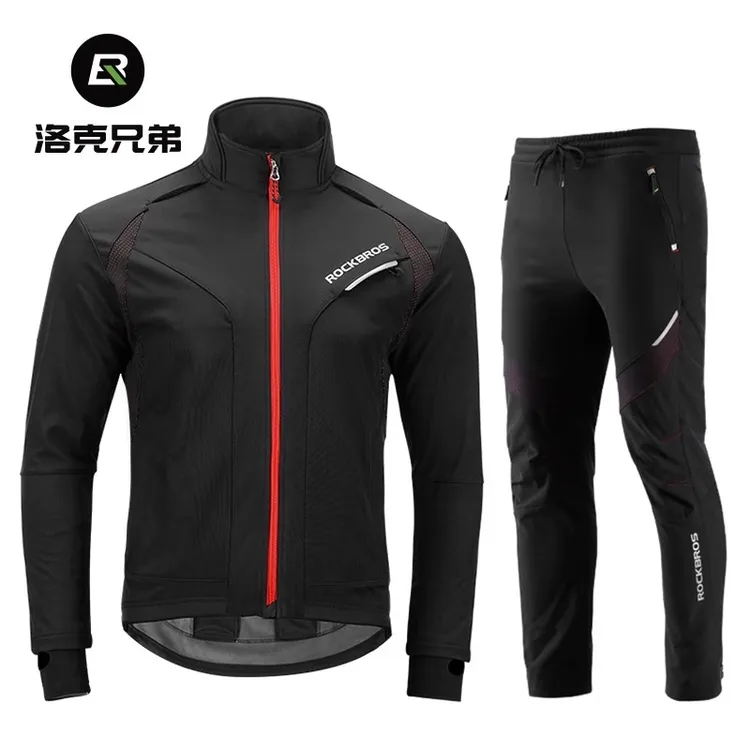 洛克兄弟抓绒骑行服男女款秋冬季防风防寒保暖长袖长裤户外运动服
