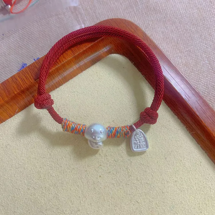 足银手链 足银999十二生肖蛇年本命年红手绳生肖福牌送闺蜜礼物