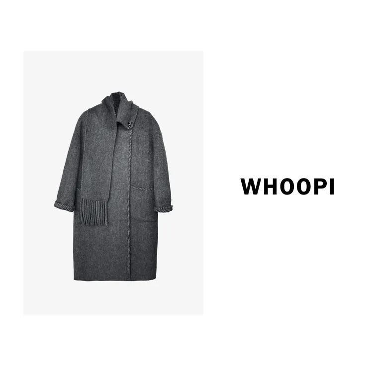 【Whoopi】【伦敦假期】奢贵格蕾系大衣冬季高级灰色羊毛大衣（配围巾）