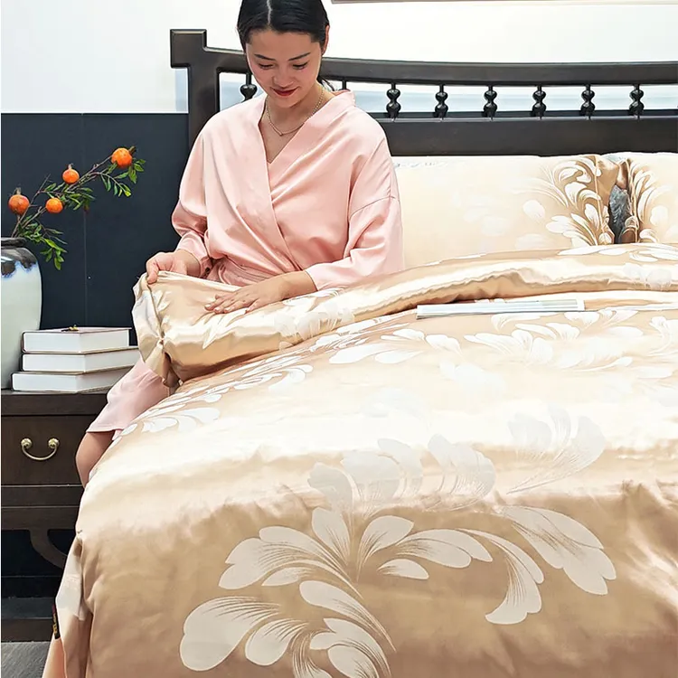 贡缎色织提花四件套欧式轻奢丝滑加厚床单被套被罩单人床上用品